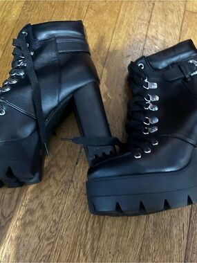 Dolls Kill Black Chunky Platform Lace-Up Ankle Boots